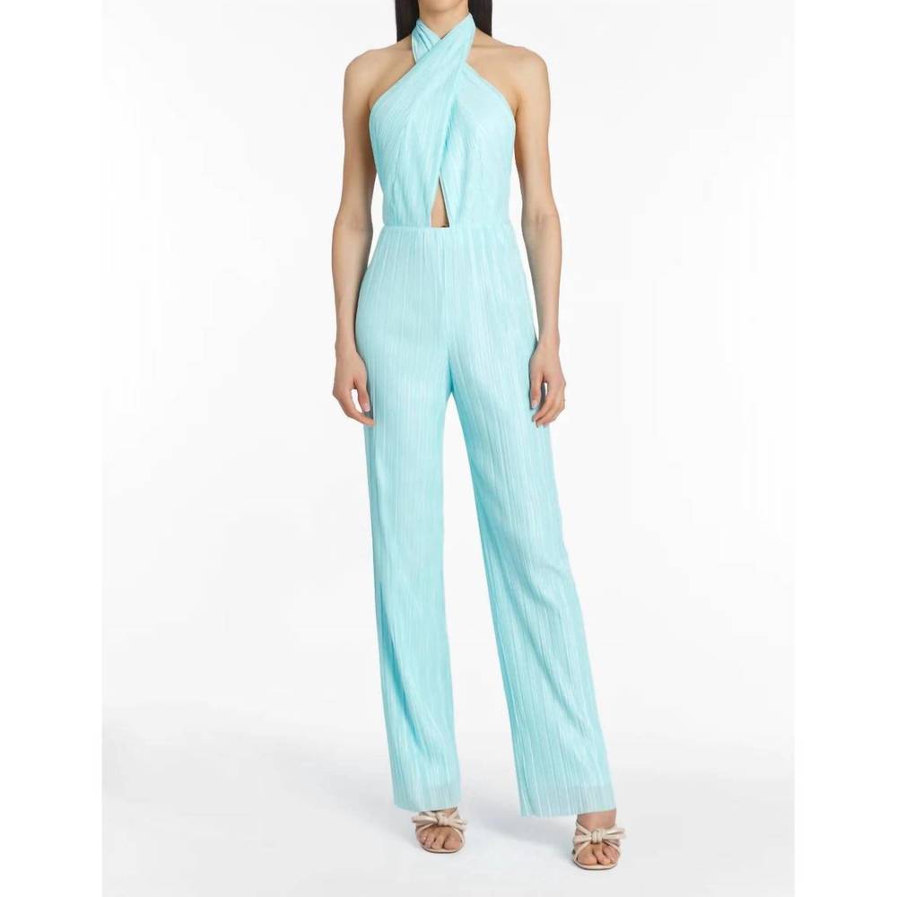 NEW AMANDA UPRICHARD extended halter jumpsuit in wave